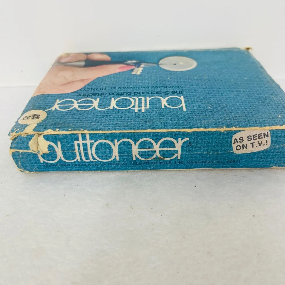 Ronco Buttoneer Button Attacher Tool Blue Vintage As Seen On TV Fair Condition
